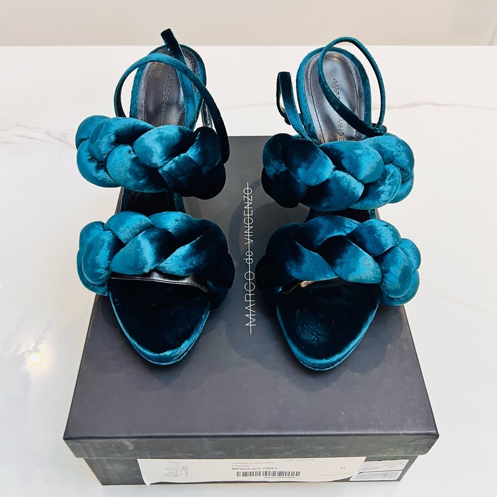 Marco De Vincenzo Dark-Green Velvet Rope Sandals 120MM